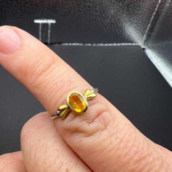 Vintage Sterling Silver Citrine Ring Size 7 - Yellow Gemstone Statement Ring - Picture 6 of 9